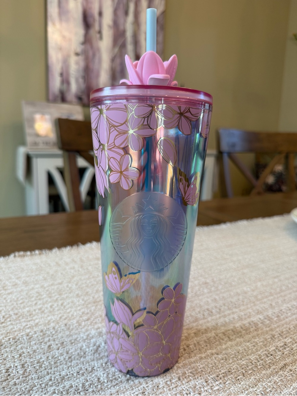 Starbucks Japanese Cherry Blossom Pink 24 Ounce Cold Tumbler Blossom Topper